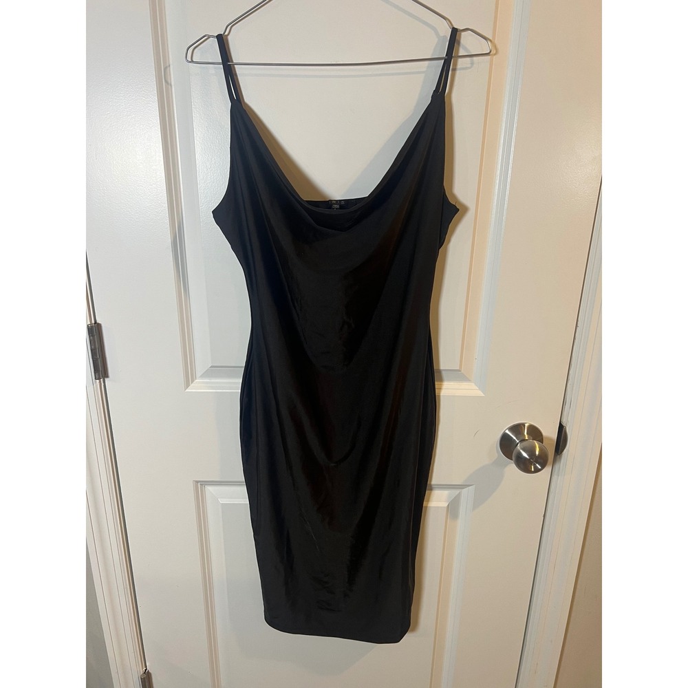 Iris Womens Dress Cowl Neck Bodycon Slip Black Large